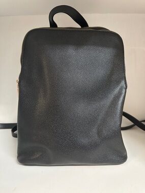 Carpisa Minimal Black Leather Backpack - Sleek Everyday Carry